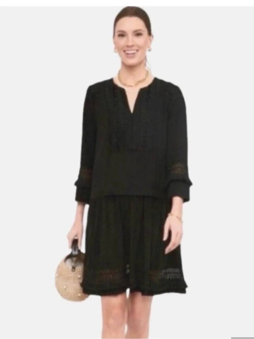 Tuckernuck Black Dress Pippa Fringe Lace Sz Medium 🖤